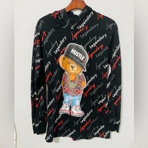 Vibes‎ Big Boy Kids Black Long Sleeves Legendary Hustle Bear Hoddie Shirt Size S